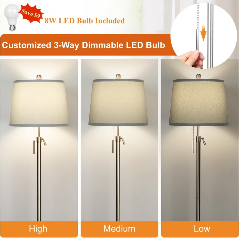 JUNNAI Floor Lamp for Living Room,Adjustable Height Standing Lamp,Dimmable Modern