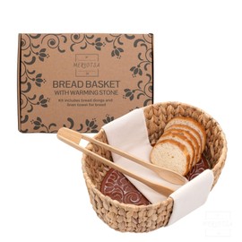 Bread Basket - Bread Warmer Basket with Stone - 11,8x9x4,72 inches- Bread Baskets with Bread Warmer & Tortilla Basket - Bread Baskets for Serving