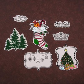 Calcetines de árbol de Navidad con texto en inglés "Merry Christmas", sellos transparentes para hacer tarjetas de Navidad, decoración y álbumes de recortes, sellos de goma para manualidades