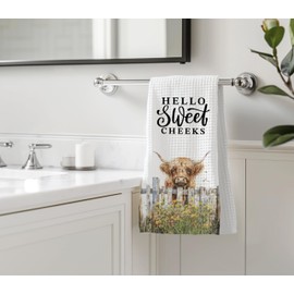 INNObeta Funny Highland Cow Gifts, Hand Kitchen Towel 2 Pack, 16 x 24 in Microfiber Dish Tea Towel, Hello Sweet Cheek