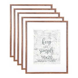 kennethan 16x20 Picture Frame Rottern Brown Set of 5, Wooden Poster Frame for Wall Mounting Display for Home, Office,Gallery,Holiday with Photos, Posters, Puzzles