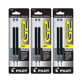 Pilot G2 Gel Ink Pen Refills, Bold Point, 1.0mm, Purple Ink, 6 Refills