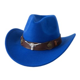 Jastore Kids Western Hats Boys Girls Cowboy Felt Hat Jazz Fedora Cowgirl Hats with Belt Buckle (US, Age, 6 Years, 12 Years, Royal Blue)