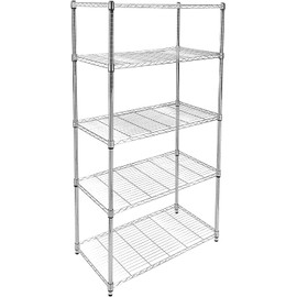 iPower Simple Deluxe Heavy Duty 5-Tier Shelving Unit, 13.98''D x 35.83''W x 61.02''H Storage Shelving with 1250 lbs Capacity, Chrome