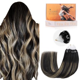 DOORES Microlink Hair Extensions Human Hair, Natural Black To Light Blonde 22 Inch 50g/50s, Micro Ring Hair Extensions Cold Fusion Invisible