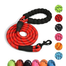 Ledeak Rope Dog Lead, 2 m Reflective Dog Leash with Soft Padded Handle, Nylon Strong Anti Pull Slip Lead, Durable Slip-On Rope Leash, Dog Training Leads for Puppy, Small, Medium, Large Dog (Red)