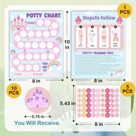 Gsauto Potty Training Chart, 10 Potty Training Reward Chart for Toilet Success, 8"x10" Princess Routine Calendar with Stickers for Toddler Girls - A12