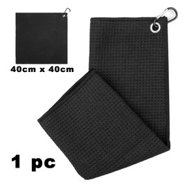 JJPJL Golf Handtuch 2 Stück,Golf Handtucher,Golfhandtuch,Golf Zubehör,mit Karabiner-Clip,Mikrofaser,zum Aufhängen an Golfschlägertasche,Yoga,Fitnessstudio,Camping,40 × 40cm (Schwarz)