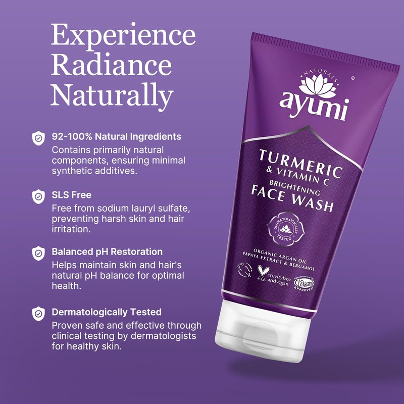 Ayumi Turmeric & Bergamot Face Wash. Vegan, Cruelty-Free, Dermatologically Tested,