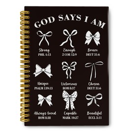 THDSE Bible Journal for Women, Christian Prayer Journal Notebook Gifts for Teen Girls Kids, Bible Study Supplies, Cute Bows Church Faith Journaling Hardcover Spiral Notebook 5.5 X 8.3(Black)