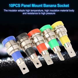 10 Pieces Banana Socket for Panel Mounting 4.0 mm Socket for Panel Installation Test Probes Red Green Yellow Blue Black Brass