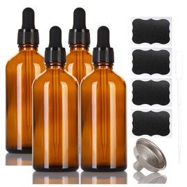 Set of 4, 3.4oz Glass Dropper Bottle Amber