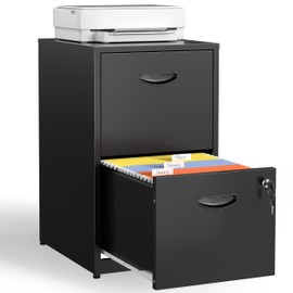 Kubohogar Kubohogar 2 Drawer File Cabinet with Lock,Black Metal Filing Cabinets,Vertical Locking File Cabinet Fit Hanging Files, Letter,File Box and A4 Documents (Black)
