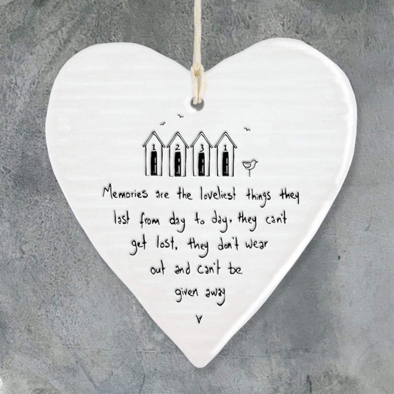 East of India Hanging Heart Gift Memories are the loveliest