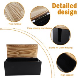 Gdfjiy Cable Management Box, Wood Cable Organizer, 2 Open Slots Cord Hider Box, Power Strip Holder Under Desk Organizer, Cable Storage Box for Home, Office, Router Wires, 13" x 5.5" x 5.5", Black