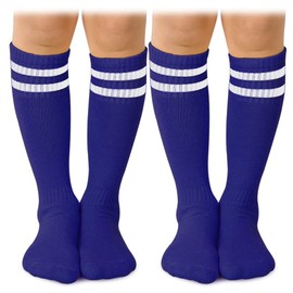 ZEPOHCK Kids Athletic Soccer Socks, 2 Pairs Knee High Socks for Youth Boys Girls for Shoe Size 3-6.5 / Ages 6-12 (Blue-013)