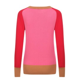 OXKNIT Women's Knitted Shirts Long Sleeve Retro French Bulldog Jacquard Color Block Casual Cotton Tops Hot Pink