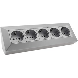 ChiliTec Socket Block Corner Socket 5-Way Protective Contact Socket - Construction & Undermount Socket Multiple Socket for Kitchen Office Workshop Silver Grey