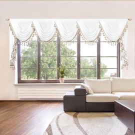 VOGOL Extra Wide Sheer Curtain Valance, Luxury White Vintage Waterfall Curtain for Weddings, Light Softening Voile Panels for Living Room Bay Window, 1 Panel, W138, White