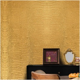 Cismmy Peel and Stick Wallpaper Gold Crocodile Wallpaper 15.7" X 118"