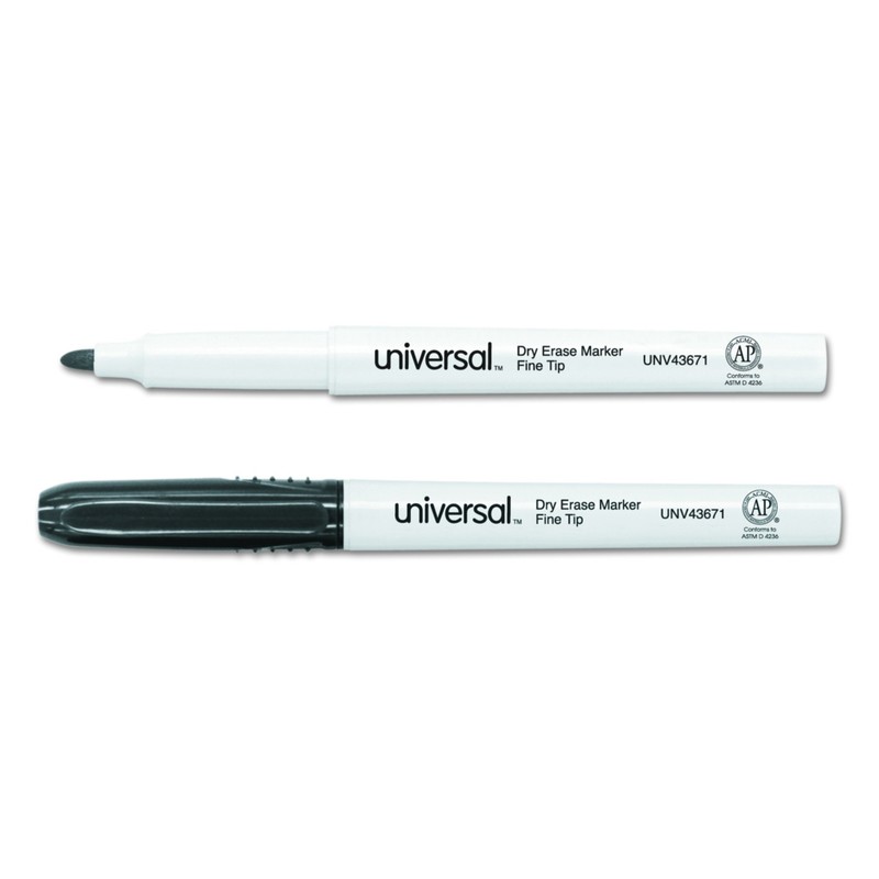 Universal 43671 Pen Style Dry Erase Marker, Fine/Bullet Tip, Black