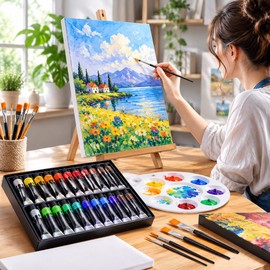 Acrylic Paint Set for Painting & DIY Crafts – 12/24 Vibrant Colors with Brushes for Artists, Students and Creative Projects 12ml