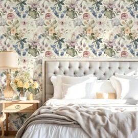 MANONIRIA Floral Wallpaper Peel and Stick Boho Contact Paper 17.3inx118.1in Poppy Flower Wallpaper Leaf Removable Self Adhesive Wall Paper for Cabinets Bedroom Bathroom Kitchen Decorative