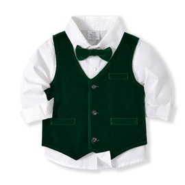 Volunboy Baby Boys Gentleman Suit, Toddler Formal Waistcoat Outfit Wedding Shirts + Vest +Bow Tie 4 PCS Set（Velvet Green，18-24 Months，Tag Size 90）
