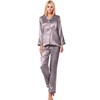 SWOMOG Satin Women's Pyjamas with Button Placket Long Sleeve Sleepwear
