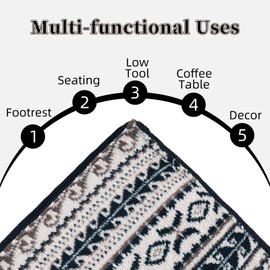 Artbloss Unstuffed Pouf Cover Ottoman Footrest Soft Touch Foot Stool Floor Bean Bag Floor Chair Storage for Living Room Bedroom Home Decor (Black Boho, Square)