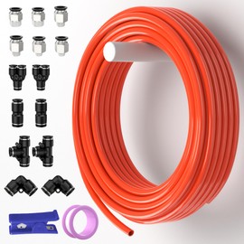 YAOJING Orange 3/8" Air Line Industrial PU Trachea Air Intake Hose Line Kit Fitting Tools - 10M/32.8Ft Operating Pressure 145PSI Hose for Tractor-Driven Fertilizer Systems