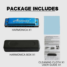Arborea C Key Blues Harmonica 10 Hole 20 Tone Mouth Organ Stainless Steel Blue for Professional Player, Beginner, Students gifts, Adult, Friends