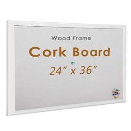INNOVART White Cork Bulletin Board 36" X 24" with 10 Push Pins, Corkboard with White Wood Frame, White Cork Notice Board Message Board, Framed Pin Board for Home, Office, School