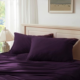 Household 100% Jersey Cotton Queen Size Pillowcase 20”x30”-Light Weight, Comfortable, Super Soft Pillow Case with Envelope Closure Set of 2 (Dark Purple, Queen Size Pillowcase)