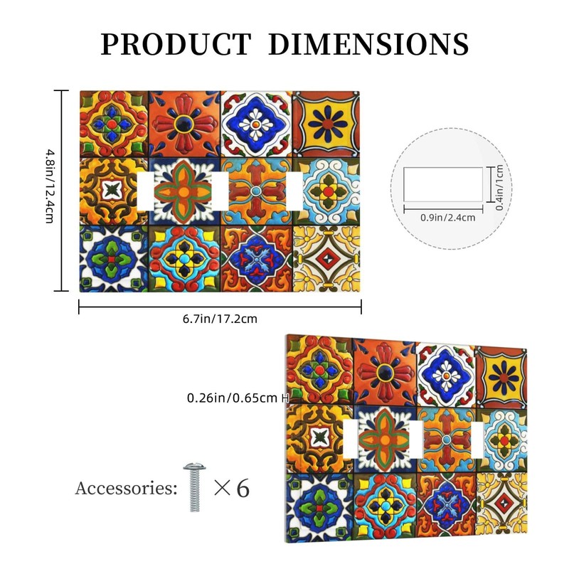 Mexican Talavera Ceramic Pattern 3 Gang Triple Toggle Light Switch