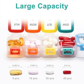 Fullicon Fullicon Moisture Proof 7 Day Pill Box Organiser - 2 Times a Day, Large, Spill Proof, Travel Medication Organizer With Secure Lids - Dosette Tablet Box (Clear)