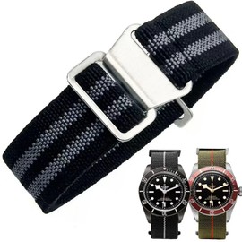 Danxancy French Troops Paratrooper Watchband,Military Elastic Nylon Watch Strap with Hook-and-Loop for Men Women Silver & Black Buckle 18/20/22mm