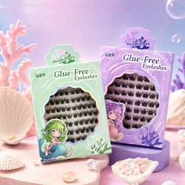 Glue-Free Cluster Lashes DIY Eyelash Extensions Kit for Beginner 80 pcs – Natural to Fluffy Wispy Individual Lashes, Reusable Press On Lashes No Glue Needed, Ocean Party Collection