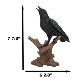 Ebros Crowing Raven Perched On Tree Branch 8.25" Tall Scavenger Bird Figurine