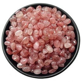 SigMntun Polished Strawberry Quartz Crystal Chips 200 Pcs - 0.3" Tumbled Stone Chips Crushed Sea Glass Stones Bulk Healing Reiki Crystal Making Home Decoration