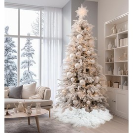 AISENO 48 Inch Fluffy Tulle Christmas Tree Skirt, Elegant Vintage Design, Christmas Tree Decorations White
