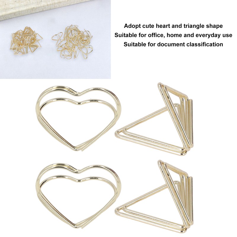 100pcs Paper Clips Gold Triangle Heart Shape Double Layer Three