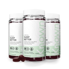 Known Known Tasty Sleep Better Gummies - Sugar-Free - Saffron, Lemon Balm, Chamomile & B6 - Natural Mixed Berry Flavour - 60 Vegan Gummies, 3 Months Supply