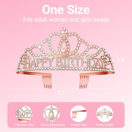 Papoopy Birthday Tiara Crown with Sash for Adult Women, Birthday Sash for Party Decorations Rose