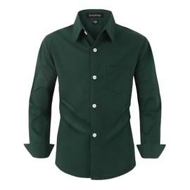 Spring&Gege Boys Long Sleeve Dress Shirts Stretch Wrinkle Free Formal Uniform Solid, Forest Green, U.S. Size 7
