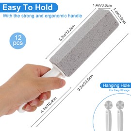 12 Pcs Gray Pumice Cleaning Stone with Handle, Toilet Bowl Stain Remover for Hard Water, Calcium, Rust on Toilets, Bathtubs, Sinks, Pools, Grills