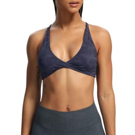 Aoxjox - brasier deportivo para mujer, sin espalda, acolchado de Sienna de bajo impacto, para yoga, sin mangas, nube azul marino, XL