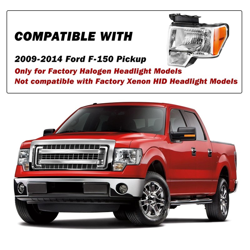 SOCKIR Headlight Assembly Compatible with 2009-2014 Ford F150 OE Style
