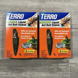 TERRO Lot of 2 Terro Outdoor Liquid Ant Bait Stakes 8 Bait Stakes Per Box