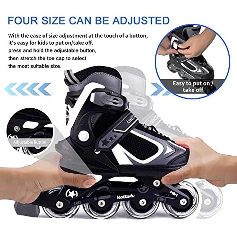 Nattork Adjustable Inline Skates for Kids - Black - Model